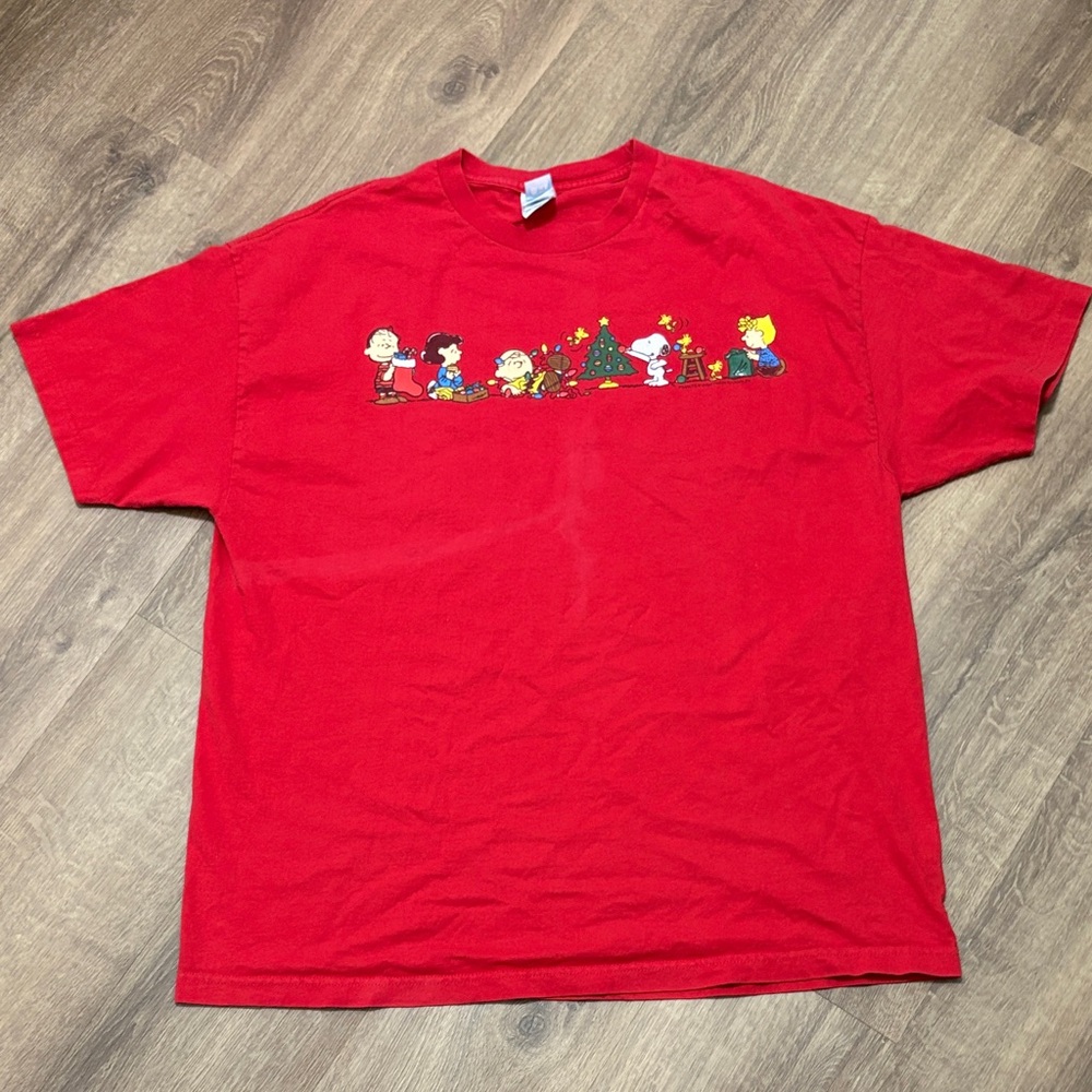 Vintage Red Holiday Graphic Tee - Peanuts Characters Y2K Charlie Brown Sz 2XL